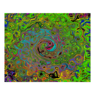 Groovy Abstract Retro Lime Green and Blue Swirl Poster