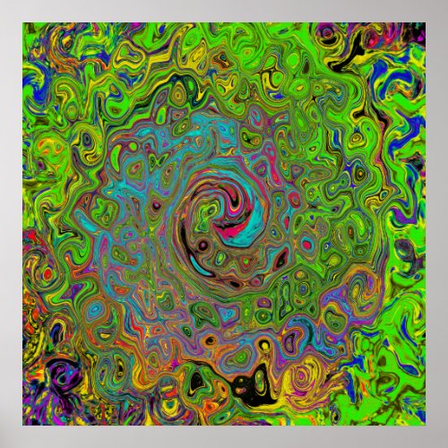Groovy Abstract Retro Lime Green and Blue Swirl Poster