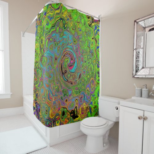 Groovy Abstract Retro Lime Green and Blue Swirl Shower Curtain