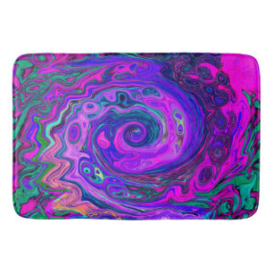 Groovy Abstract Retro Magenta and Purple Swirl Bath Mat