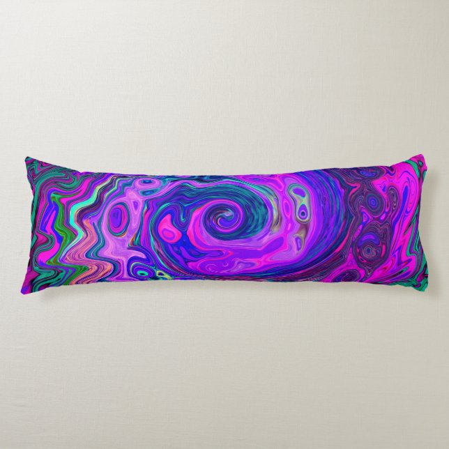 Groovy Abstract Retro Magenta and Purple Swirl Body Pillow (Front)