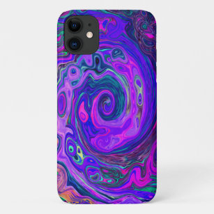 Groovy Abstract Retro Magenta and Purple Swirl iPhone 11 Case
