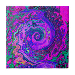 Groovy Abstract Retro Magenta and Purple Swirl Ceramic Tile