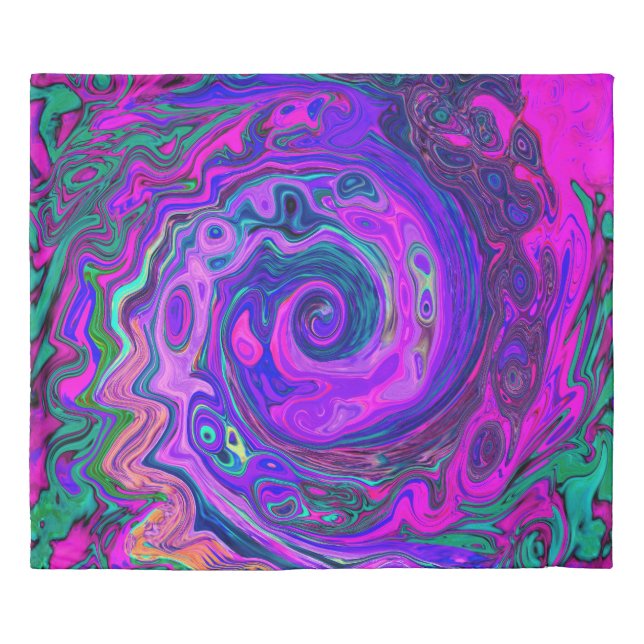 Groovy Abstract Retro Magenta and Purple Swirl Duvet Cover (Front)