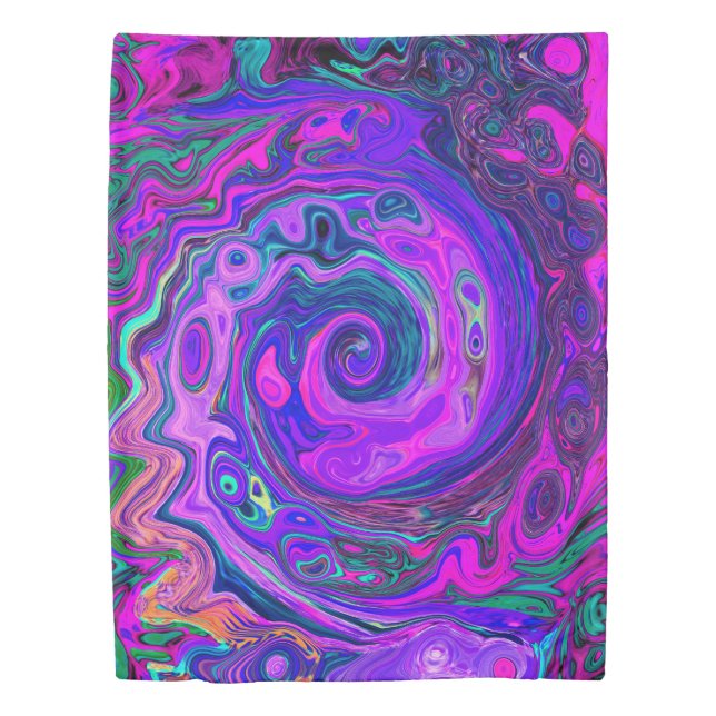 Groovy Abstract Retro Magenta and Purple Swirl Duvet Cover (Front)