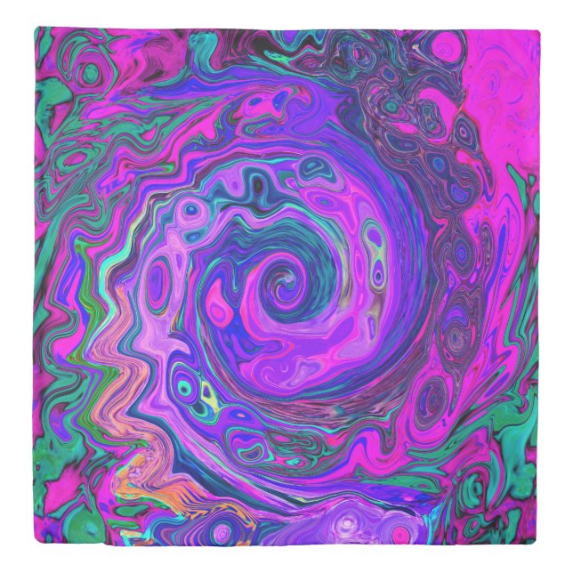 Groovy Abstract Retro Magenta and Purple Swirl Duvet Cover (Front)