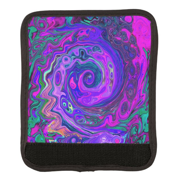Groovy Abstract Retro Magenta and Purple Swirl Luggage Handle Wrap (Front)
