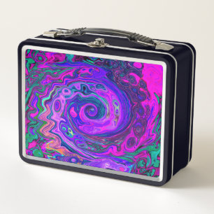 Groovy Abstract Retro Magenta and Purple Swirl Metal Lunch Box