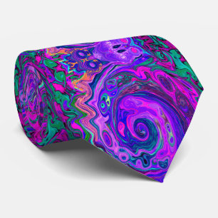 Groovy Abstract Retro Magenta and Purple Swirl Neck Tie