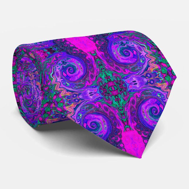 Groovy Abstract Retro Magenta and Purple Swirl Neck Tie (Rolled)
