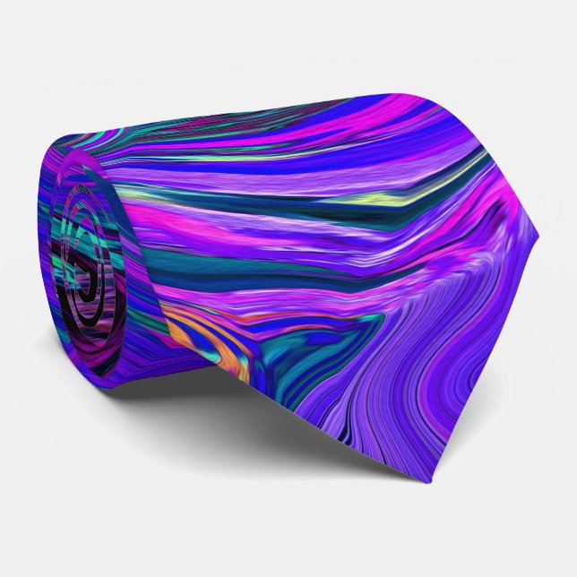 Groovy Abstract Retro Magenta and Purple Swirl Neck Tie (Rolled)