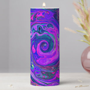 Groovy Abstract Retro Magenta and Purple Swirl Pillar Candle