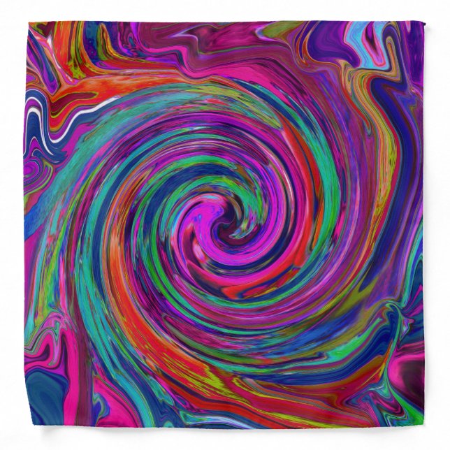 Groovy Abstract Retro Magenta Dark Rainbow Swirl Bandana (Front)
