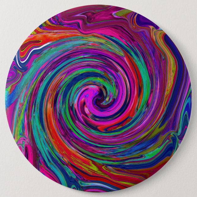 Groovy Abstract Retro Magenta Dark Rainbow Swirl Button (Front)