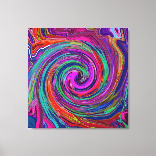 Groovy Abstract Retro Magenta Dark Rainbow Swirl Canvas Print