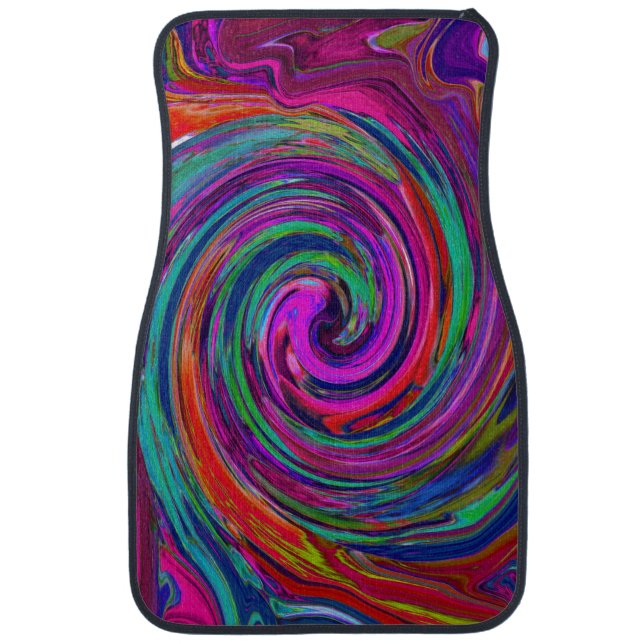 Groovy Abstract Retro Magenta Dark Rainbow Swirl Car Floor Mat (Front)
