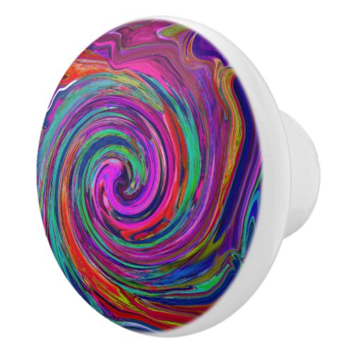 Groovy Abstract Retro Magenta Dark Rainbow Swirl Ceramic Knob