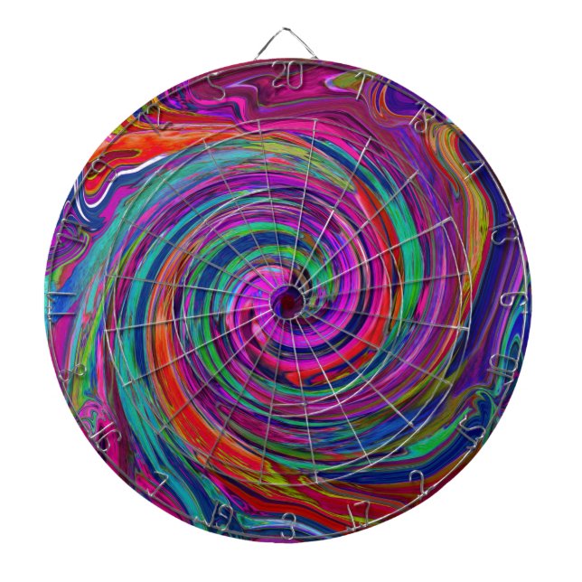 Groovy Abstract Retro Magenta Dark Rainbow Swirl Dart Board (Front)