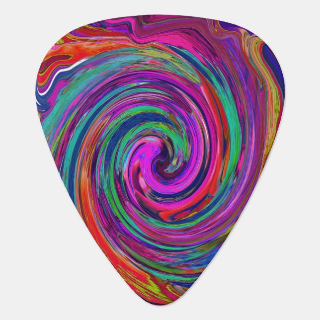 Groovy Abstract Retro Magenta Dark Rainbow Swirl Guitar Pick (Front)