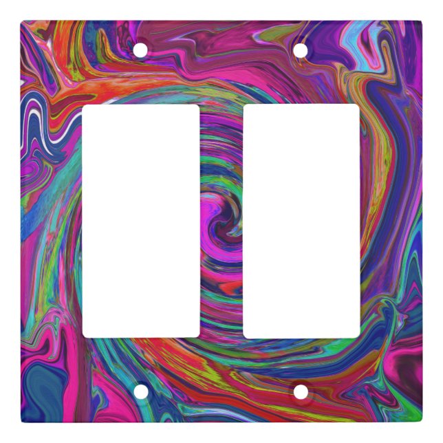Groovy Abstract Retro Magenta Dark Rainbow Swirl Light Switch Cover (Front)