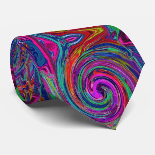 Groovy Abstract Retro Magenta Dark Rainbow Swirl Neck Tie