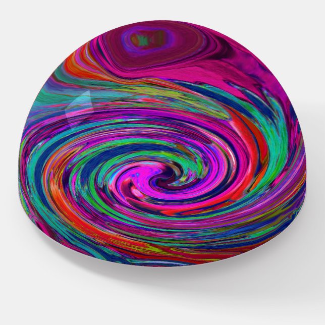 Groovy Abstract Retro Magenta Dark Rainbow Swirl Paperweight (Angled)