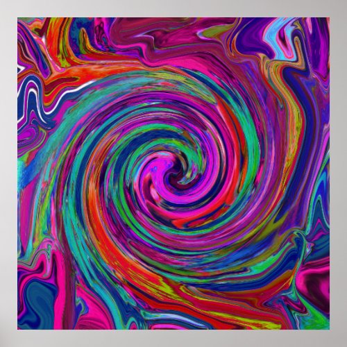 Groovy Abstract Retro Magenta Dark Rainbow Swirl Poster