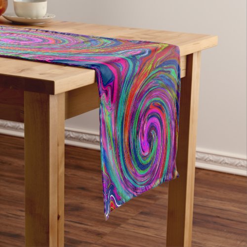 Groovy Abstract Retro Magenta Dark Rainbow Swirl Short Table Runner