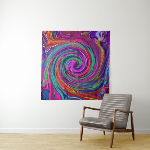 Groovy Abstract Retro Magenta Dark Rainbow Swirl Tapestry