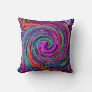 Groovy Abstract Retro Magenta Dark Rainbow Swirl Throw Pillow