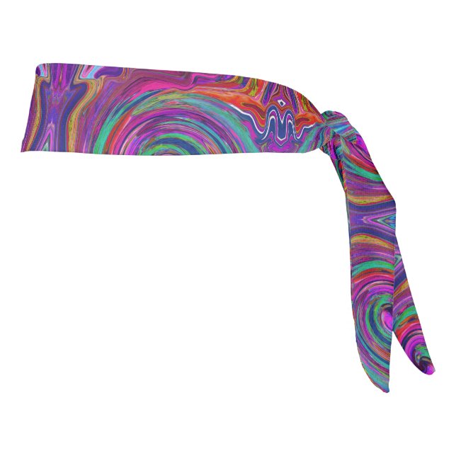 Groovy Abstract Retro Magenta Dark Rainbow Swirl Tie Headband (Rotate 90)