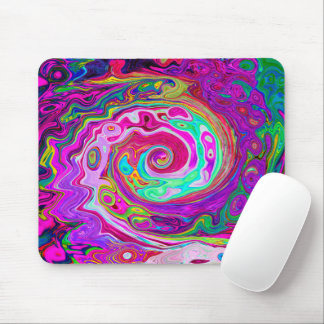 Groovy Abstract Retro Magenta Rainbow Swirl Mouse Pad