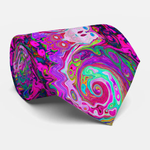 Groovy Abstract Retro Magenta Rainbow Swirl Neck Tie