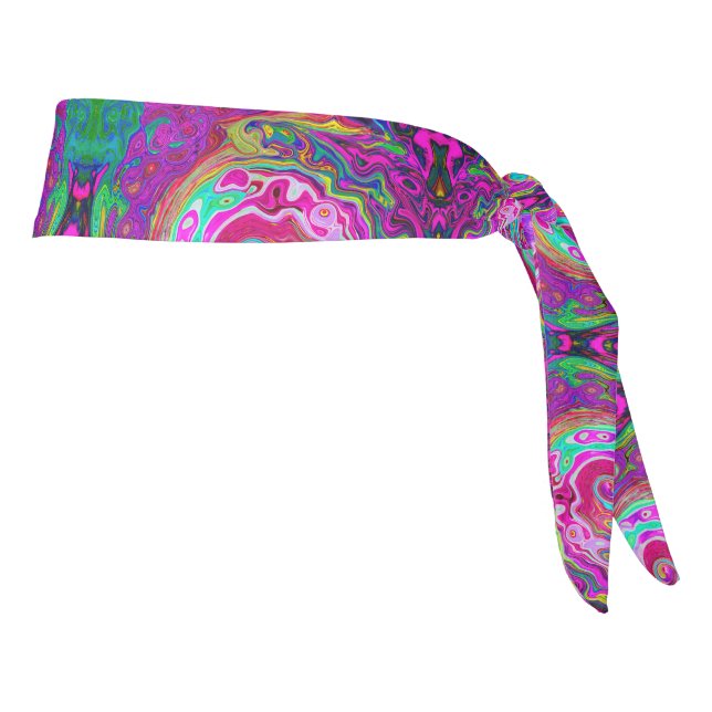 Groovy Abstract Retro Magenta Rainbow Swirl Tie Headband (Rotate 90)