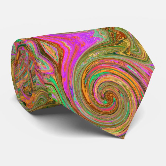 Groovy Abstract Retro Orange and Green Swirl Neck Tie (Rolled)