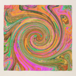 Groovy Abstract Retro Orange and Green Swirl Scarf