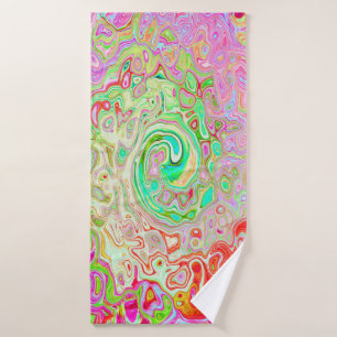 Groovy Abstract Retro Pastel Green Liquid Swirl Bath Towel
