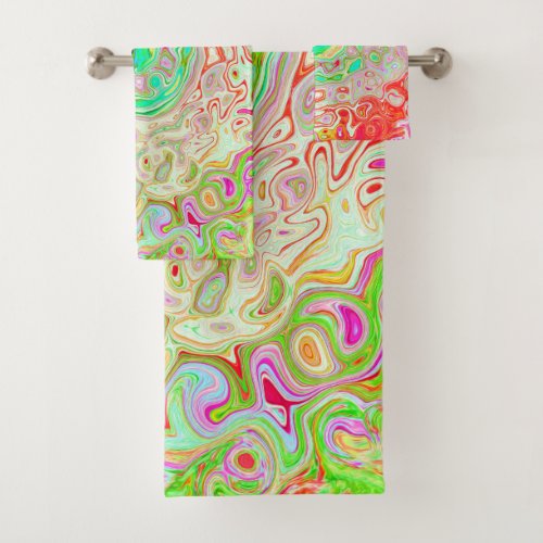 Groovy Abstract Retro Pastel Green Liquid Swirl Bath Towel Set