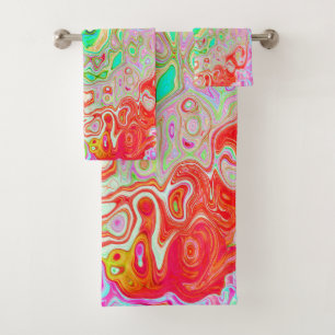 Groovy Abstract Retro Pastel Green Liquid Swirl Bath Towel Set