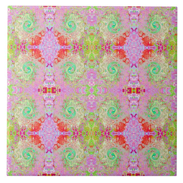 Groovy Abstract Retro Pastel Green Liquid Swirl Ceramic Tile (Front)