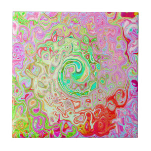Groovy Abstract Retro Pastel Green Liquid Swirl Ceramic Tile