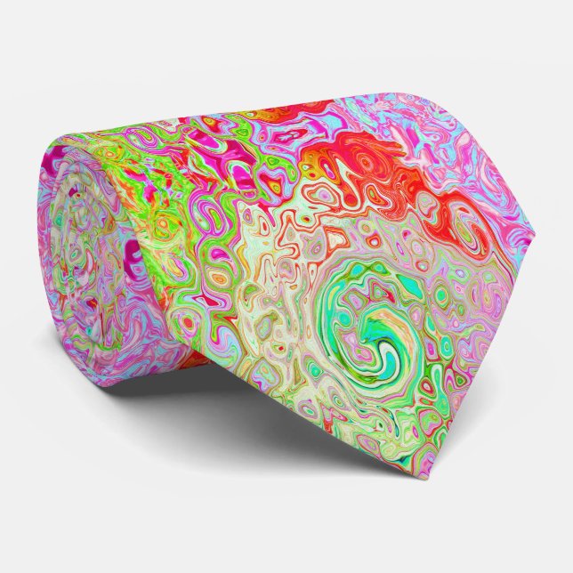 Groovy Abstract Retro Pastel Green Liquid Swirl Neck Tie (Rolled)