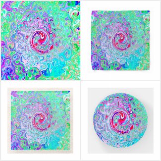 Groovy Abstract Retro Pink and Green Swirl