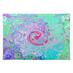 Groovy Abstract Retro Pink and Green Swirl Cloth Placemat