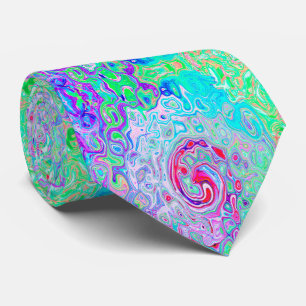 Groovy Abstract Retro Pink and Green Swirl Neck Tie