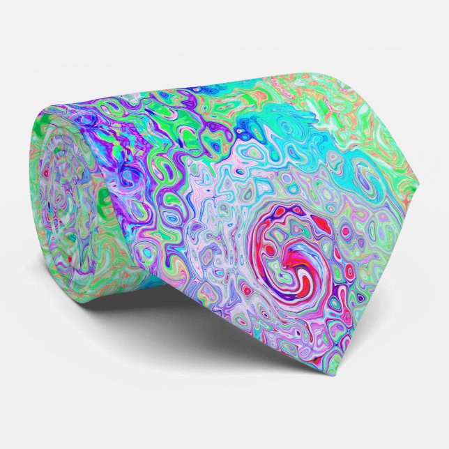 Groovy Abstract Retro Pink and Green Swirl Neck Tie (Rolled)
