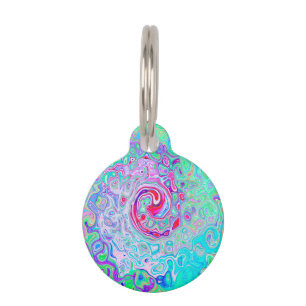 Groovy Abstract Retro Pink and Green Swirl Pet ID Tag