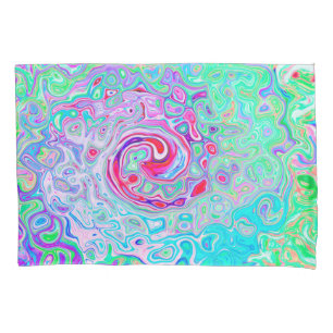 Groovy Abstract Retro Pink and Green Swirl Pillow Case