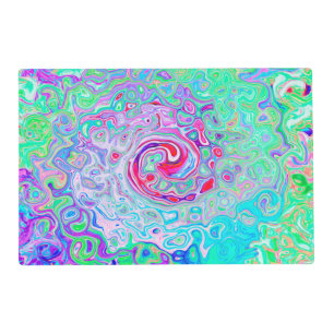 Groovy Abstract Retro Pink and Green Swirl Placemat