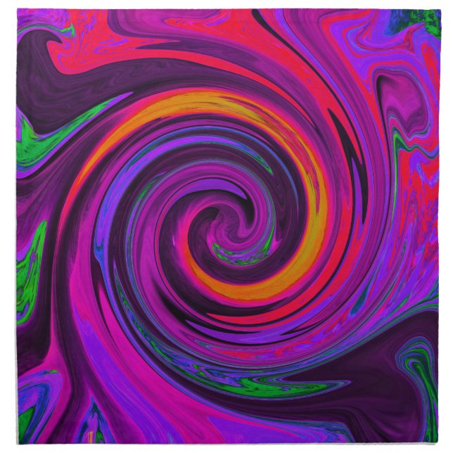 Groovy Abstract Retro Purple and Orange Swirl Cloth Napkin (Front)